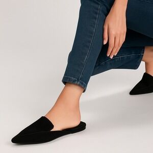 Lulus Joelle Black Pointed Toe Mule Slides Size 7.5 Faux Suede Slip-On‎ Flats